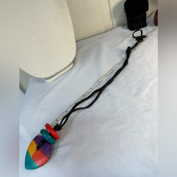 Rainbow colorful carved wooden heart necklace - Picture 2 of 4